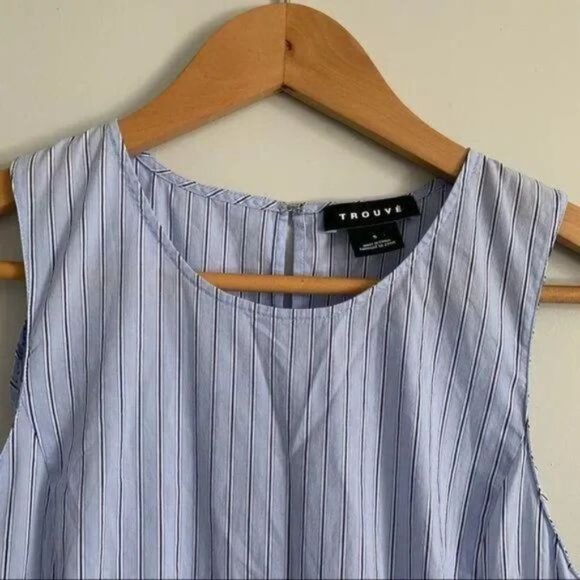 Trouve blue stripes asymmetrical ruffles trapeze blue sleeveless tank top Small - Picture 4 of 6